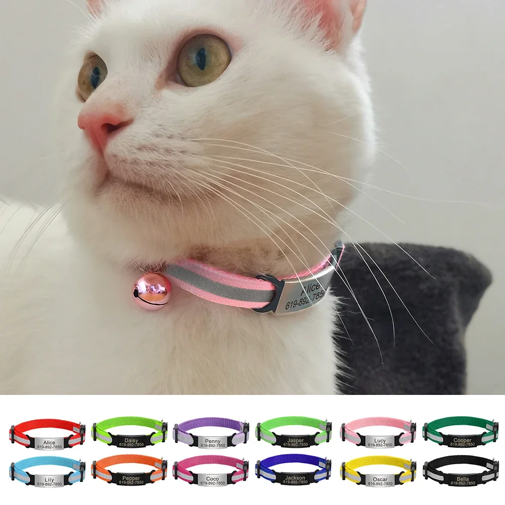 

Personalized ID Free Engraving Cat Collar Reflective Cat Safety Buckle Collars Adjustable Custom Nylon Puppy Kittens Necklace