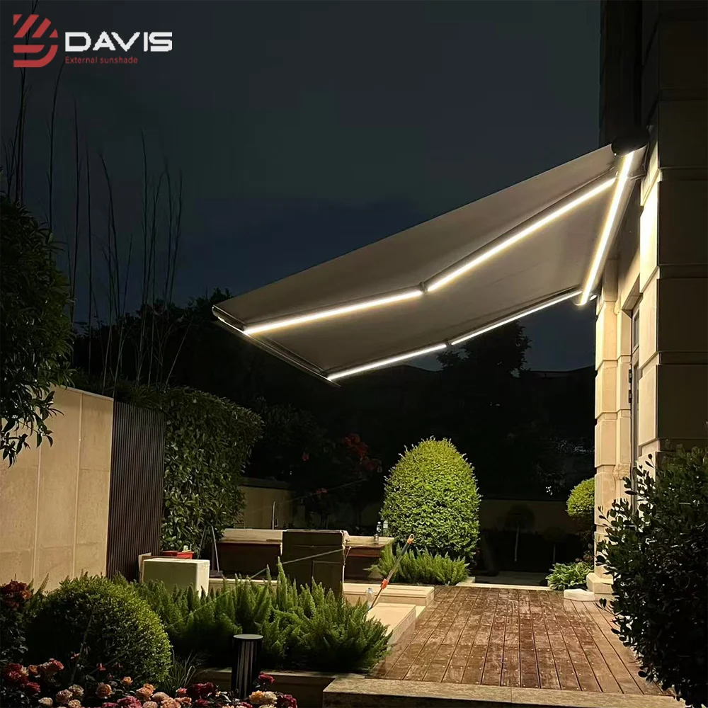Outdoor Retractable Awning Garden Balcony Custom Awning Canopy Metal Material Electric Folding Shade Sliding Roof Canopy Roof