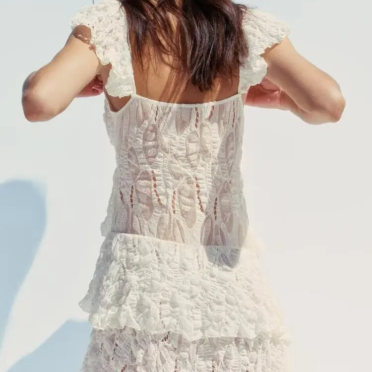 Faionable Layered Lace Dr ZA New Women's Clothing ZR Sle High Waist Streetwear Summer Season Ladies V-Ne Svel
