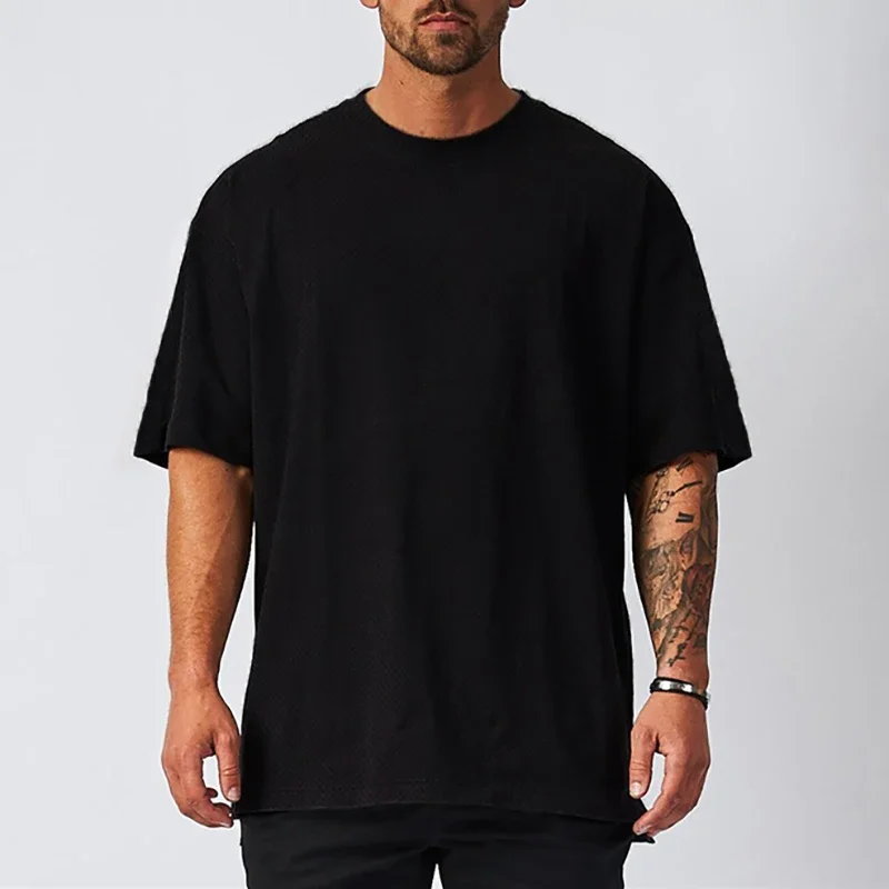 Blank Mesh Fitness Mens Oversized T Shirt Outdoor Hip Hop Streetwear Loose Gym Clothing Half Sleeve T-shirt Bodybuilding Tshirt