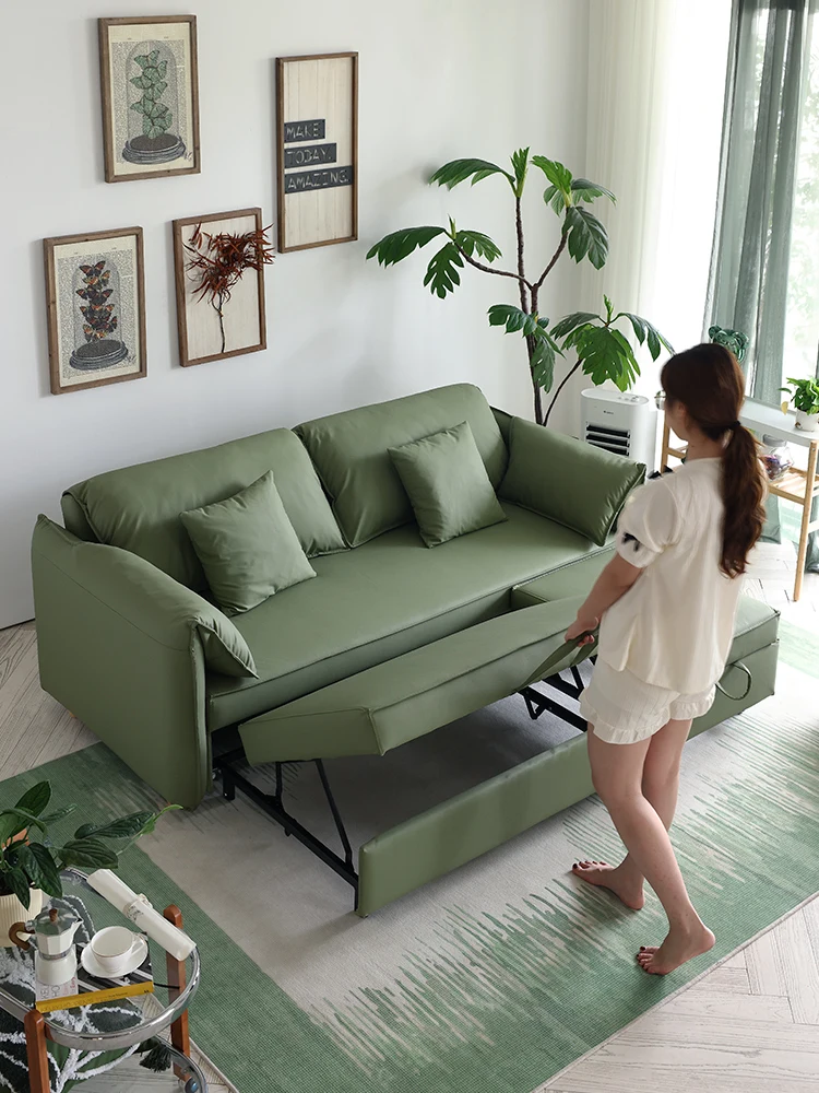 Elephant ear multifunctional sofa bed Small living room retractable folding green sofa