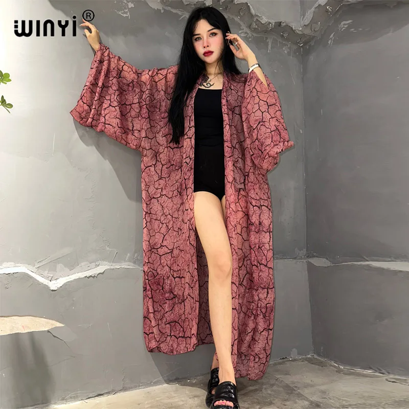 WINYI 2023 new kimono Bikini Cover-up Elegant beach outfit for women boho print cotton feeling vestidos para mujer dress kaftan