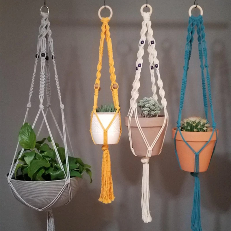 Colourful Boho Macrame Plant Holder Hand Woven 100% Cotton Flower Pot Hanger Hanging Basket For Indoor Plants Bonsai Home Decor