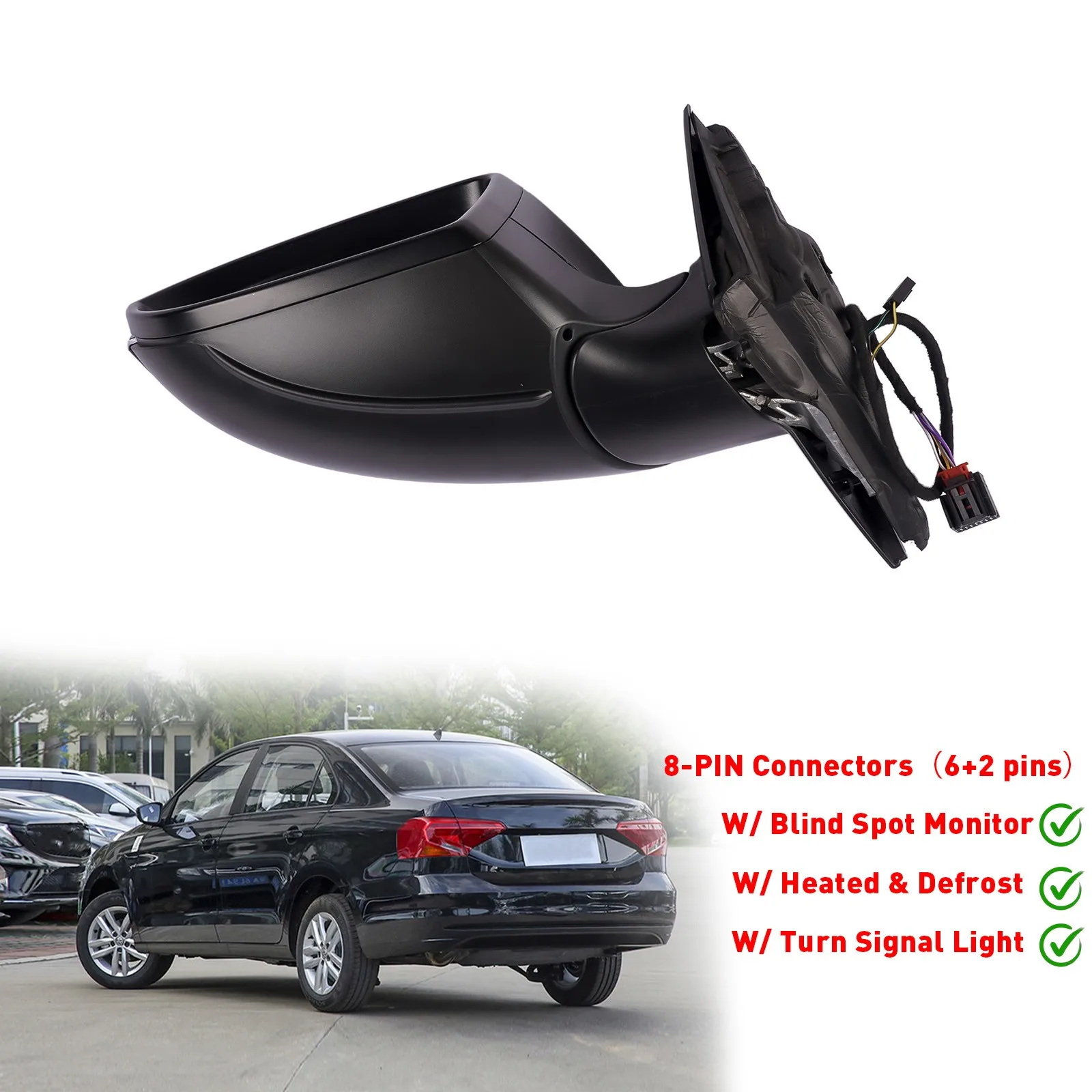 Mirrors Driver Left Side for VW Jetta Blind Spot Hetaed Turn Signal 2019-2023 17A857507AL9B9-PFM VW1320182