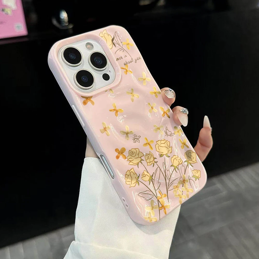 Einfaches Blumen-Kreativdesign Weiche Silikon-Handyhülle für iPhone 17 16 15 14 13 12 11 Pro Max 14 Plus 17Air Falten-Wellen-Design – Detail 3