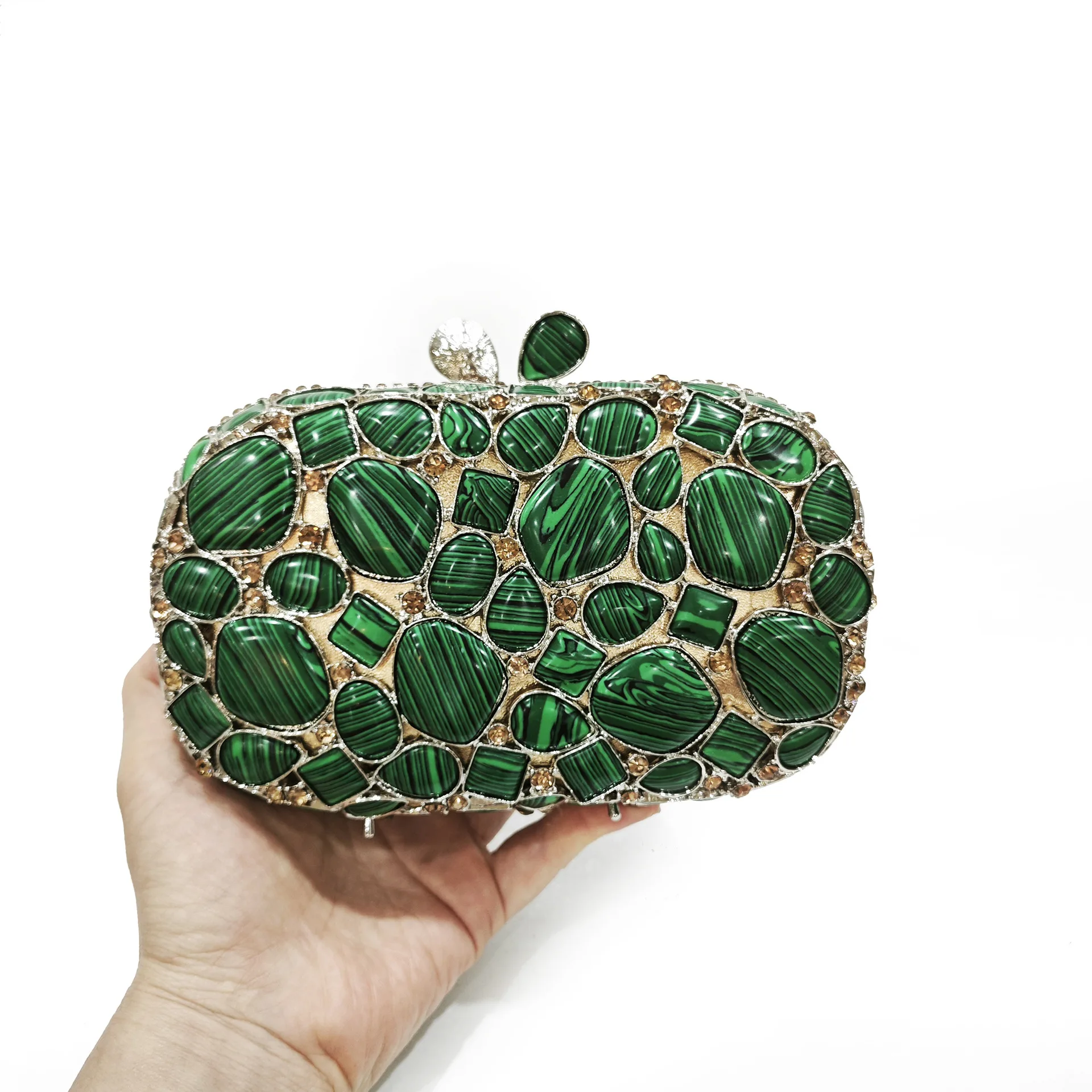Glass diamond clutch women's bag turquoise hollow diamond dinner bag Stone clutch view 2