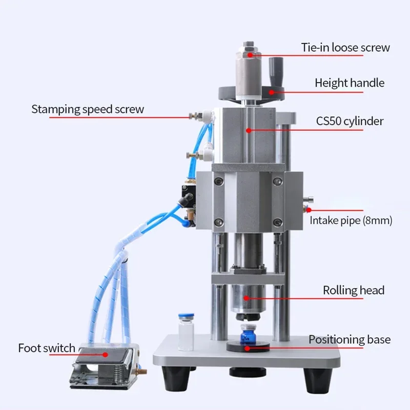 LY Bottle Capping Machine Pneumatic Oil Bottle Locking Cap Tool for Collar Ring Crimping Vial Top Pressing Sealing Equipment