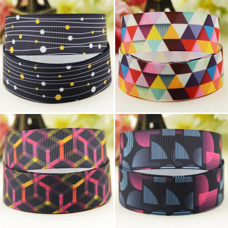 22mm 25mm 38mm 75mm Geometry cartoon printed Grosgrain Ribbon party decoration 10 Yards satin ribbons