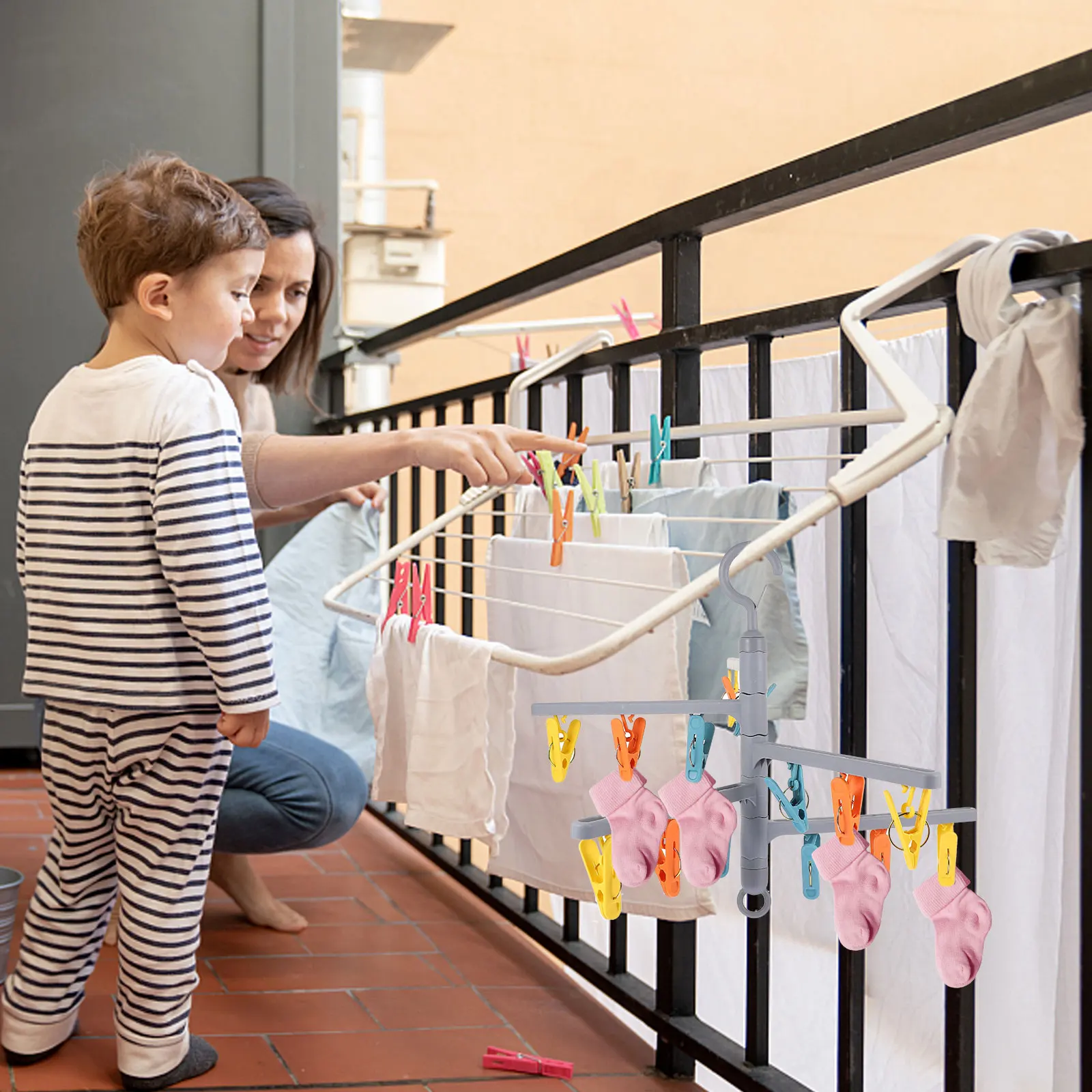 

Hanger Pp Rotatable Home Clothes Storage Stand Balcony Sock Rack Stainless Steel Hanger Coat Rack Space Saving