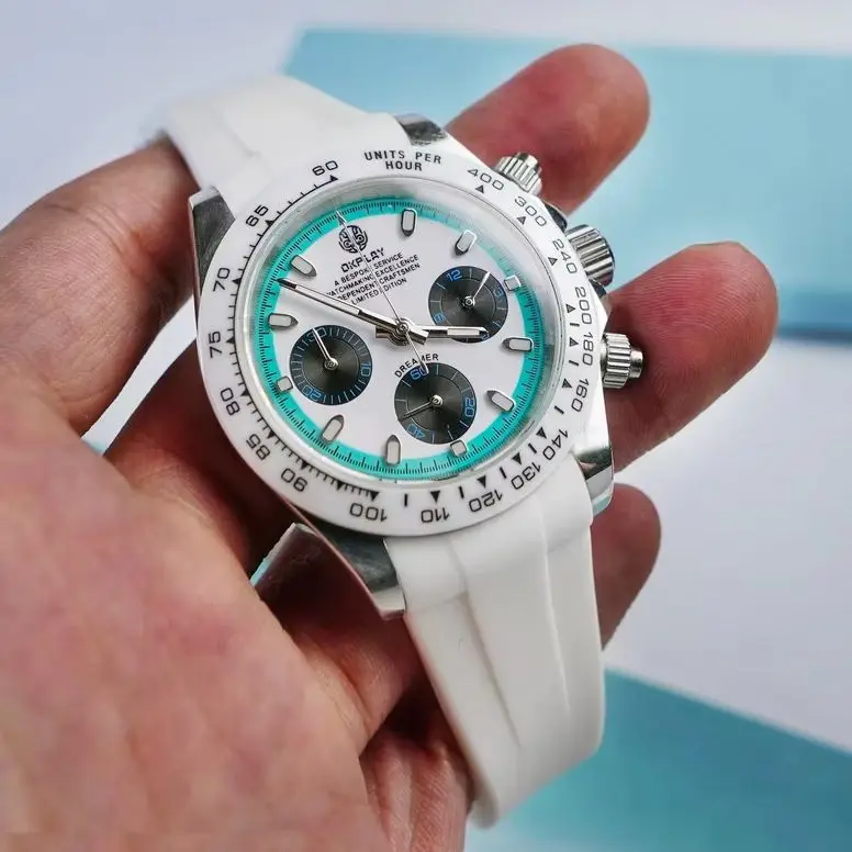 OKPLAY Men Chronograph Watch Pilot 39.5mm Quartz Wristwatch Sapphire Mirror 10ATM Waterproof Ceramic Bezel VK63