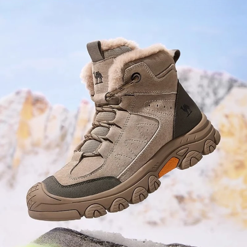 GOLDEN CAMEL Men's High-top Boots Plus Velvet Warm Snow Boot Wear-resistant Outdoor Casual Sport Hiking Shoes for Men Winter New