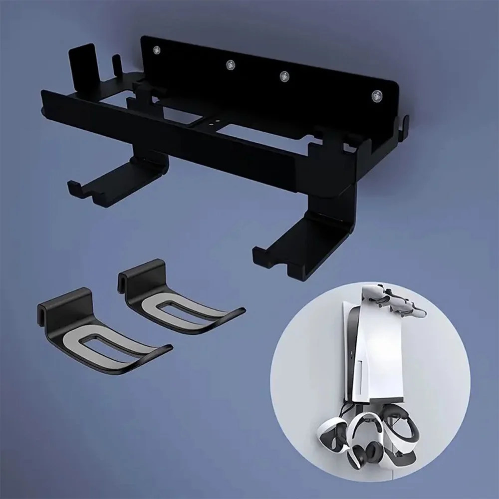 For Ps5 Wall Mount Bracket With Storage For Controller, Vr Headset & Headphones - Durable Abs Materia