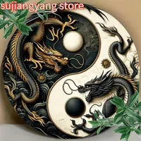 Yin-Yang Chinese Dragon Metal Sign - Black & White Oriental Wall Art for Home, Office & Cultural Enthusiasts
