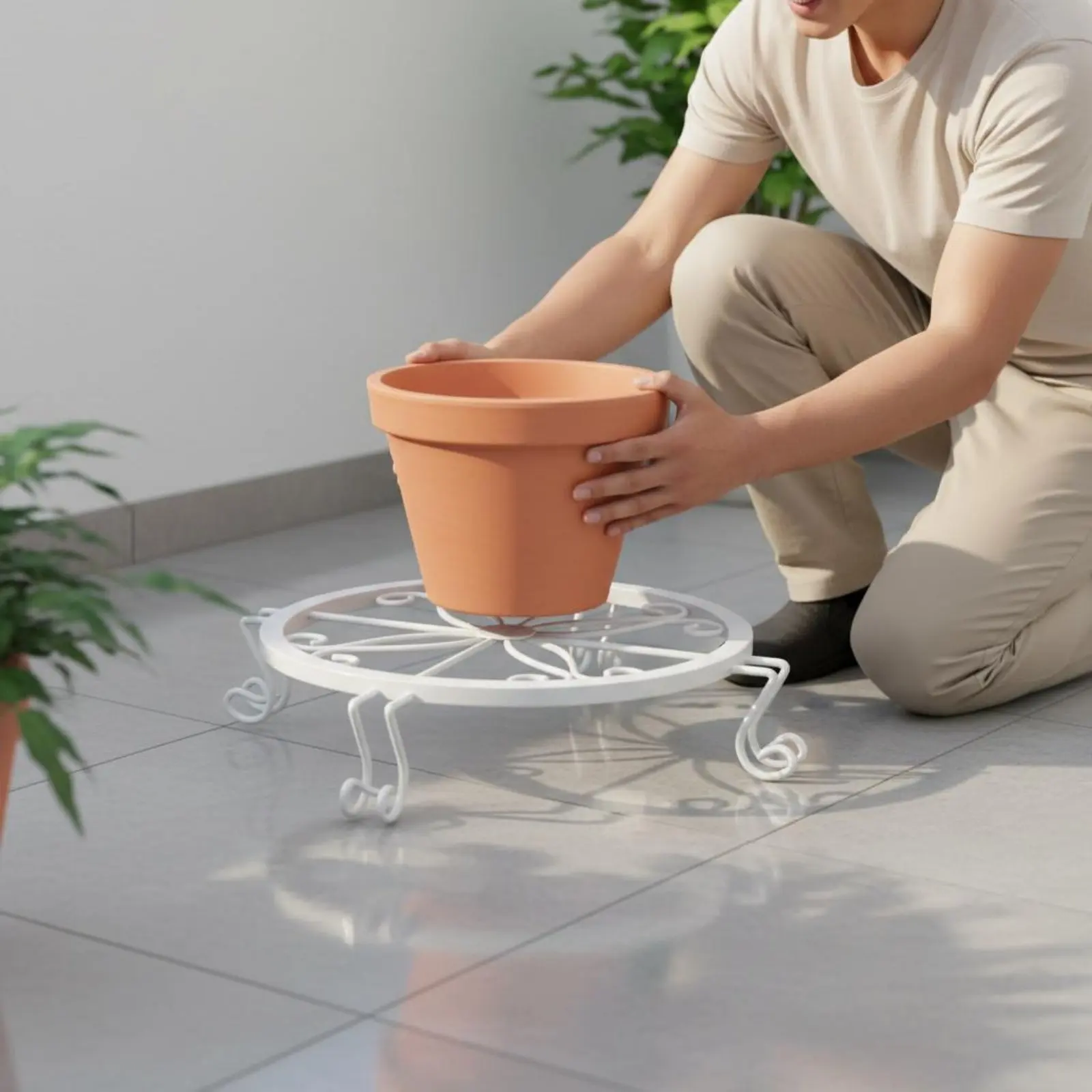 Iron Flower Pot Stand Sturdy Round Pot Stand Easy to Clean Space Saving Protective Feet for Living Room and Porch
