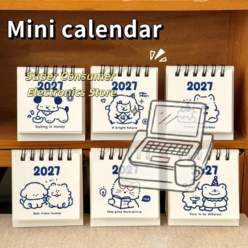 2027 Mini Desk Calendar Adorable Cartoon Pattern Portable Compact Daily Planner for Student Dorm Office Home Use