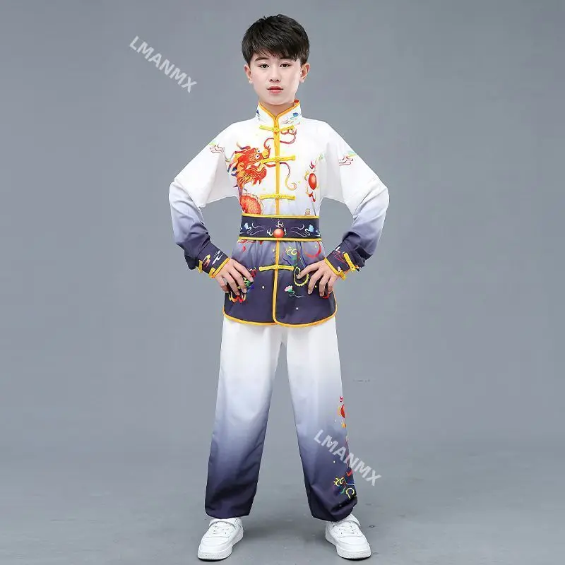 Women Men chinese traditional dragon dance Martial Art Tai Chi Wushu Uniform Kung Fu competition uniform changquan kids children