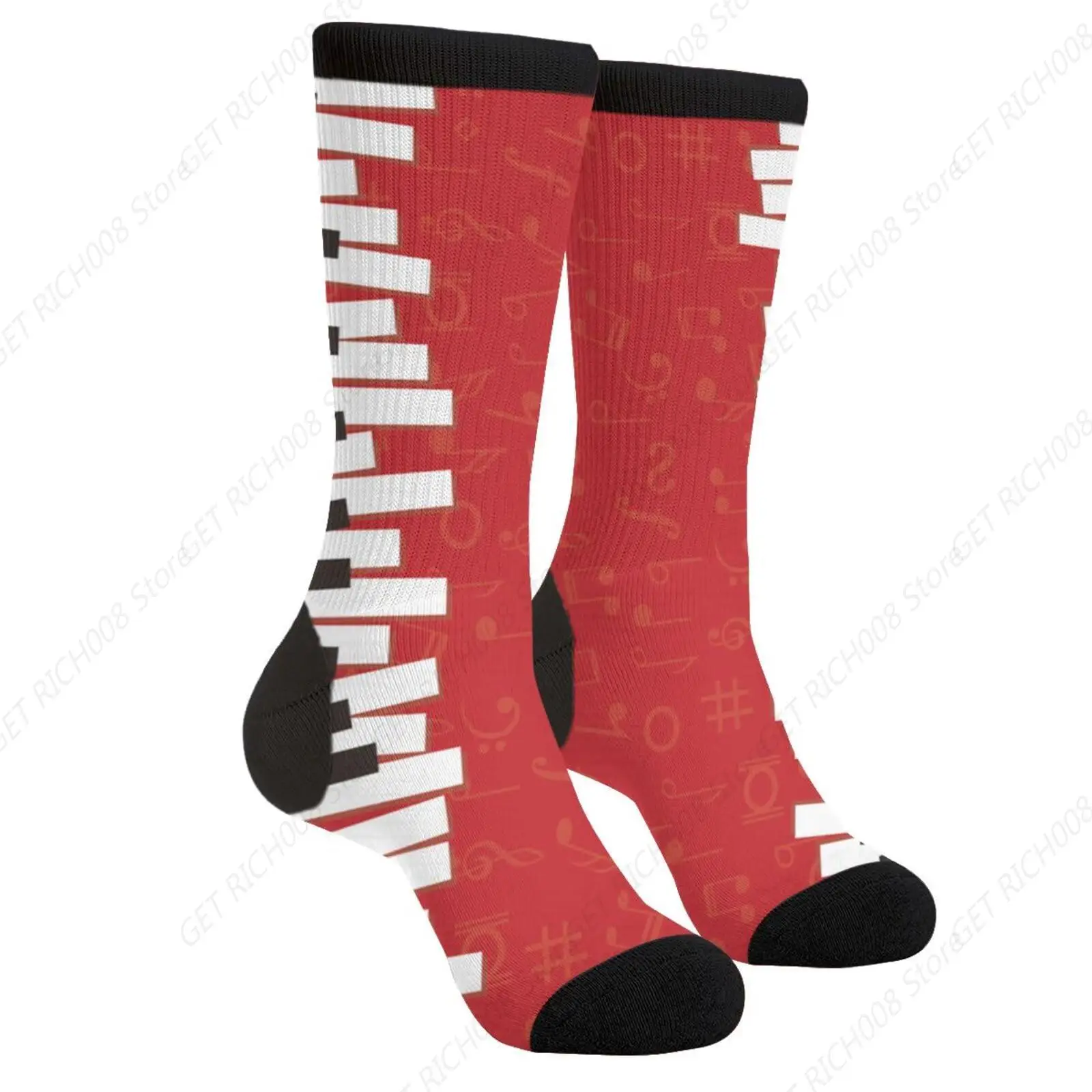 Cartoon Piano Day Keyboard Keys Musical Symbol Music Note Fun Crew Socks Fashion Comfortable Men And Women Crazy Dress Socks