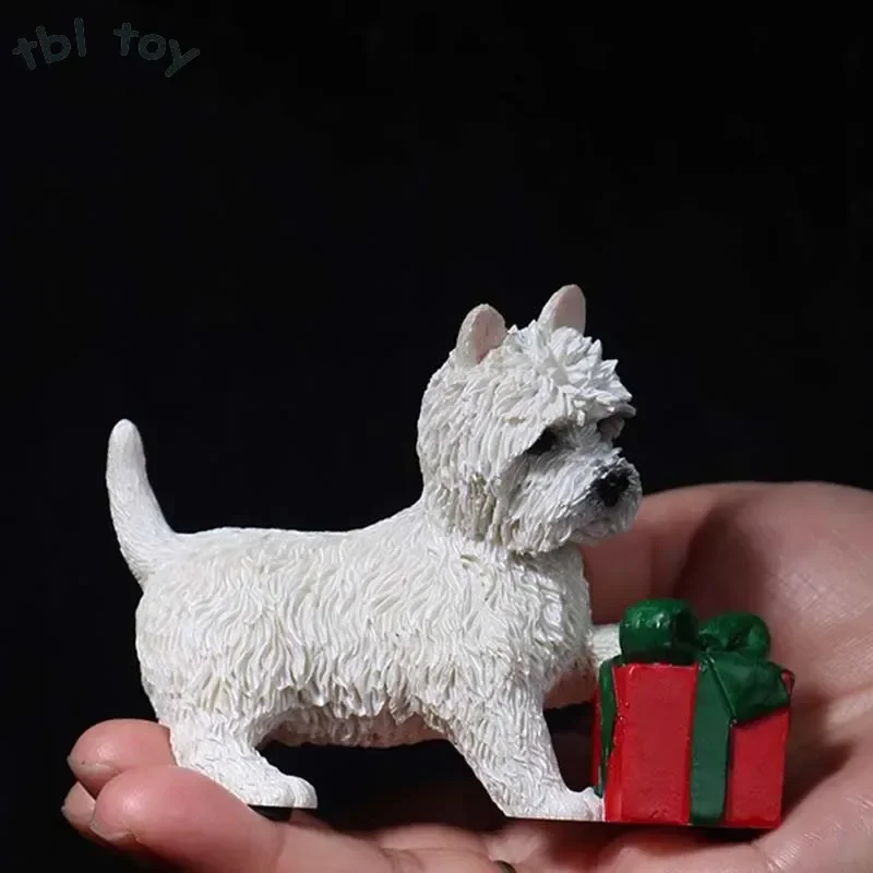 1/6 Scale Play Gift Box Mini West Highland Simulation Dog Model for 12 Inch Soldier Crafts Car Decoration Action Figures