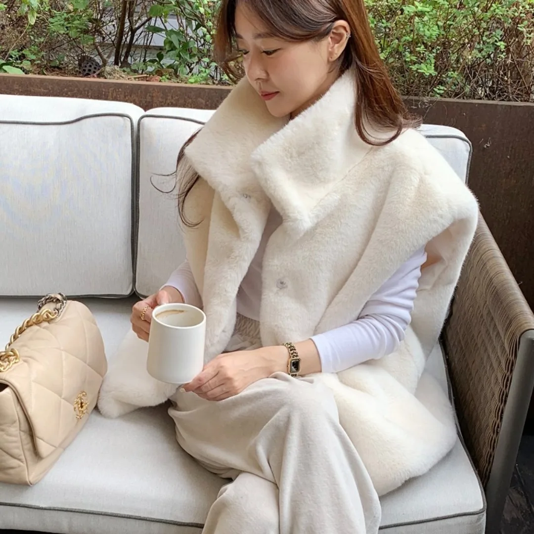 Fashionable Loose Fur Vest Outerwear Waist-Cinching Korean Style Mid-Length Casual Style No-Brand Embroidered Design Women's ...