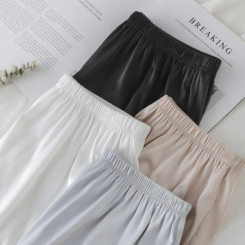 Women's Ice Silk Safety Pants Summer Soft Lace Satin Shorts Lolita Loose JK Shorts Cute Girls Female Homewear Intimates Bottoms