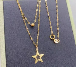 au750 jewelry real gold 18k chain necklaces for women fine gold double layer necklace gold star chains 1.3mm 42-45cm adjustable