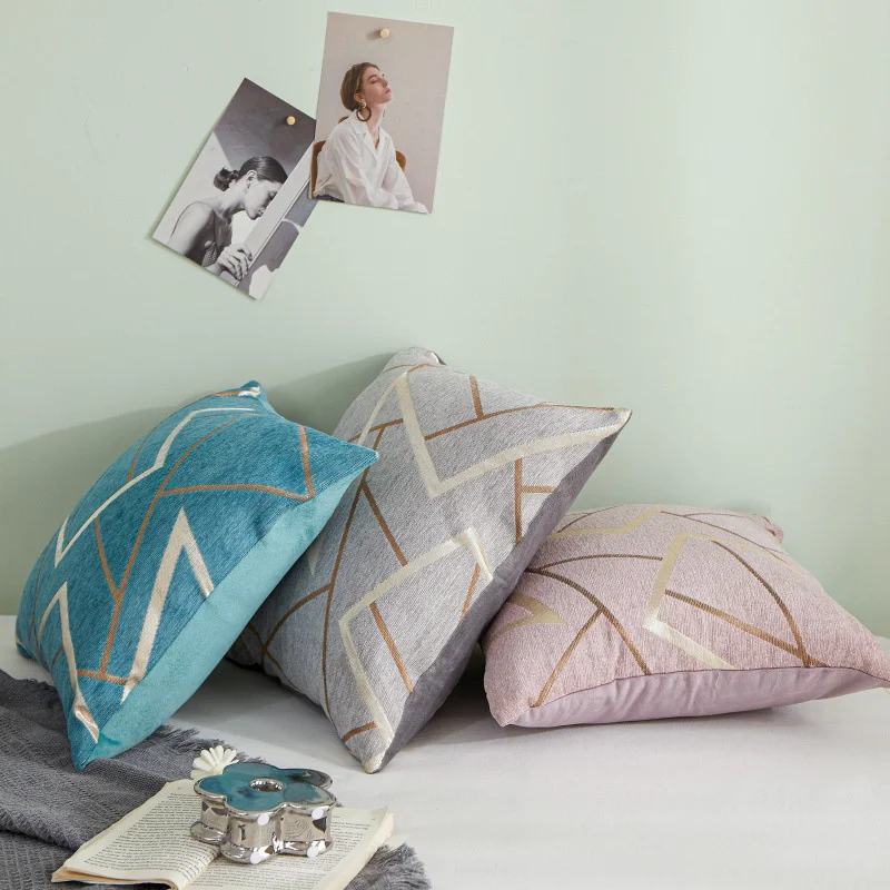 Pouf المخدة هندسية الشنيل غطاء الوسادة 45x45 55x55 ديكور المنزل لغرفة المعيشة مريحة كرسي فاخر الأريكة