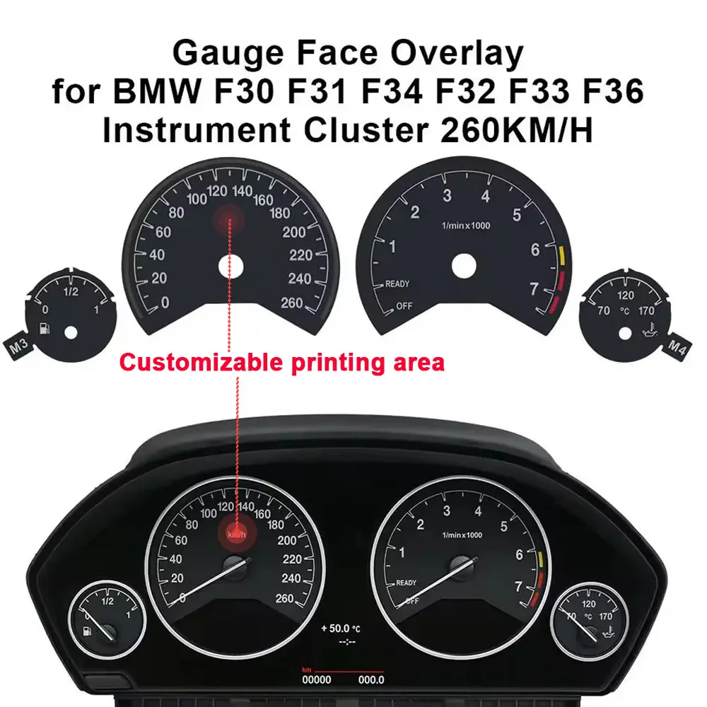 GAUGE FACE OVERLAY PLATE FOR BMW 3 4 SERIES F30 F31 F32 F33 F34 F36 3M SPEEDOMETER INSTRUMENT CLUSTER 330KM/H 260KM/H