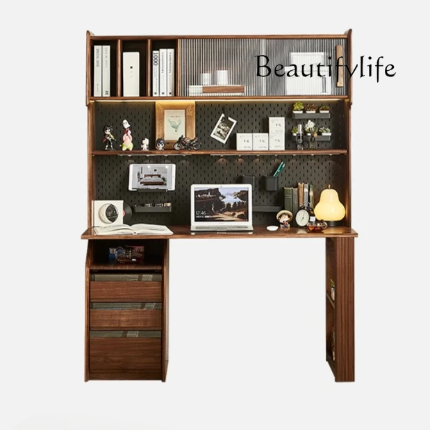 Black walnut desk bookshelf integrated home workbench bedroom dresser multi-purpose table log
