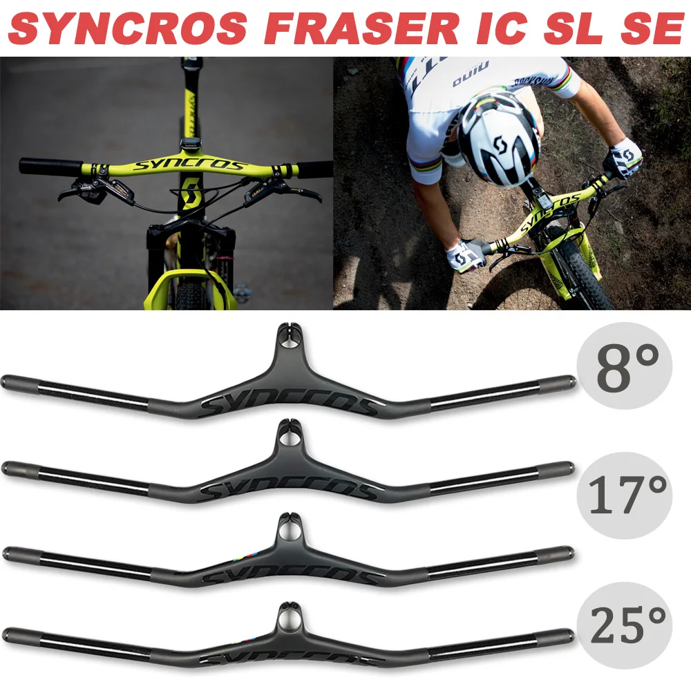

FraseriC NINO's limited edition one-piece carbon fiber MTB bicycle pole, XC, 1:1, 8°/17°/25°, black logo,fashionable black,740mm