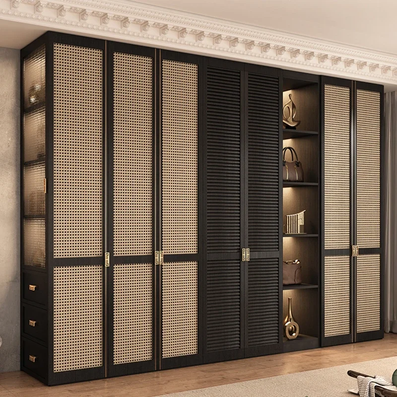 

Light Rattan Glass Closet Led Tall Luxury Drawers Storage Open Wardrobe Organizer Clothes Metal Armario De Ropa Furniture