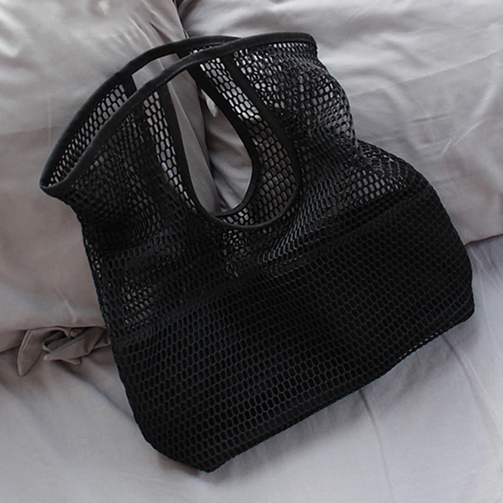 

1pc Mesh Design High Capacity Storage Bag Portable Shopping Tote Pouch Beach Handbag Foldable Travel Bag Large Capacity Pouch