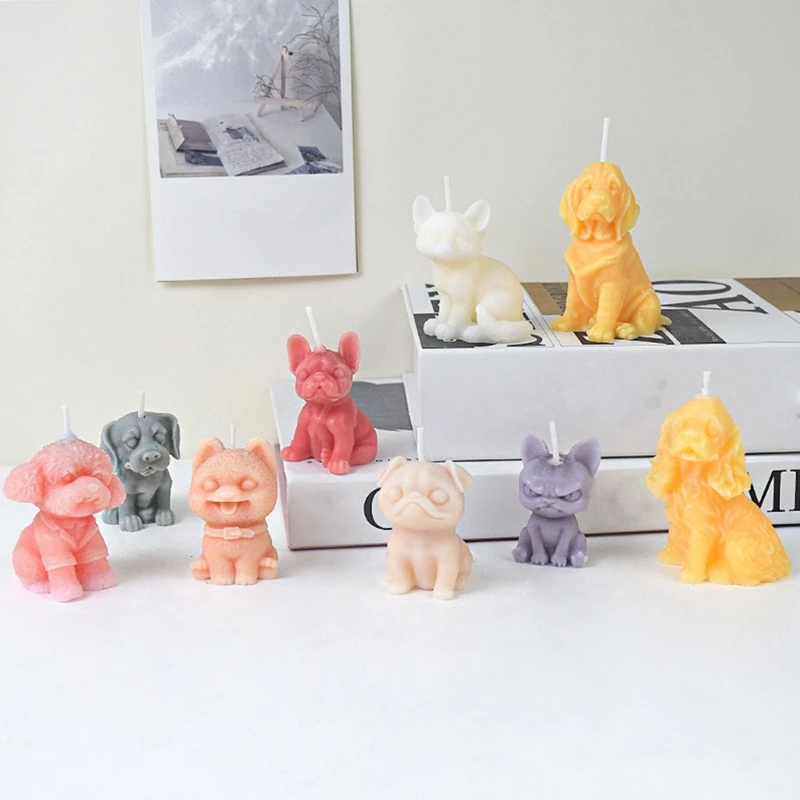 Moldes velas silicona con forma perro para velas, jabón, decoraciones yeso, arte artesanal, envío directo