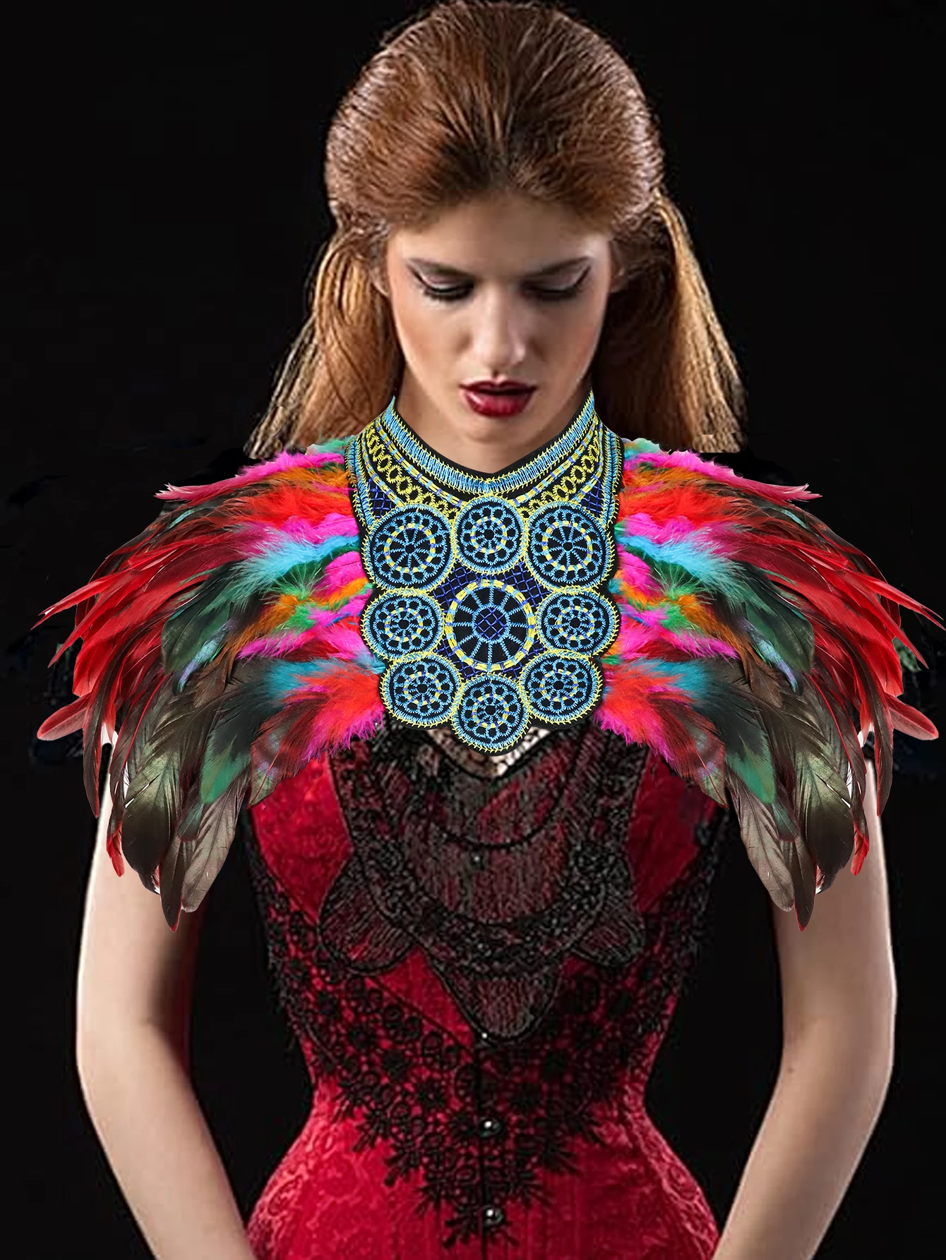 Women\'s Colorful Feather Shawl Feather Collar Halloween Swan Cape Witch Costume Accessories Halloween Masquerade Accessories