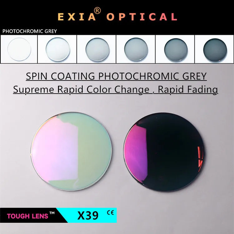 

EXIA X39 Sunglasses Lenses MR-8 1.61 Photochromic Pink Mirror Anti-impact Base Curve 3