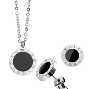 316L Simple Stainless Steel Black Nail Polish Number Roman Number Pingente Earring Bow 12 Main Sales Black Set - №8