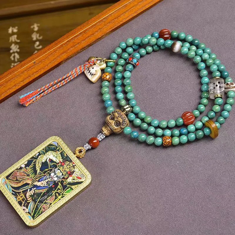 Tibetan-style cultural artifact turquoise necklace, red agate melon-shaped beads, vintage bone accessories, white crane boy than