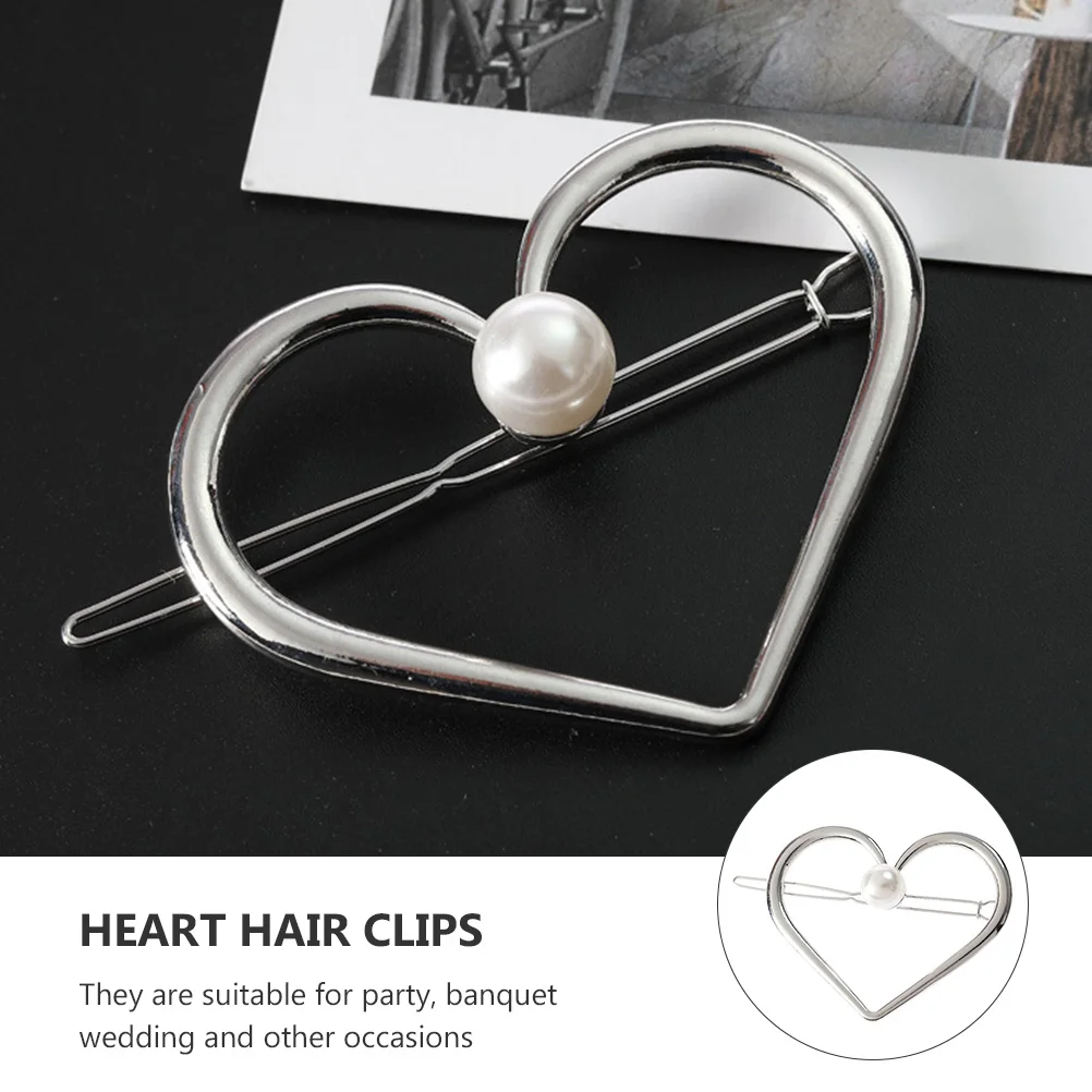 

3 Pcs Pearl Hair Clips Heart Shaped Hollow Design Alloy Non Slip Suitable for Any Season Great for Parties Weddings Gifts