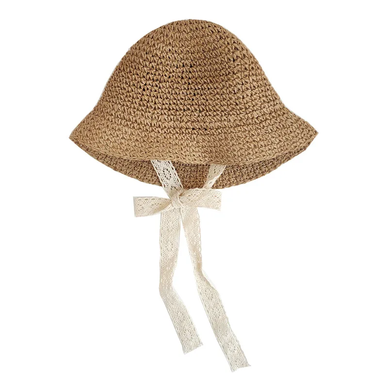 Baby Straw Bucket Hat for Girls Boys Summer Beach Travel Kids Hats with Adjustable Lace Windproof Rope  Fashion Accessories 2-6Y