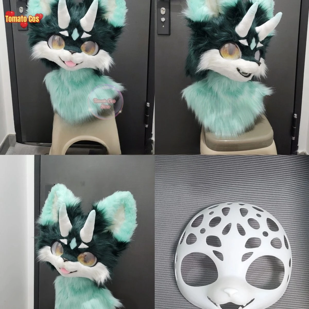 Furry Japanese Feline Lovely Canine Animal With Skull Animal Head Front Face DIY Accessories Fursuit Halloween Party Woman Man