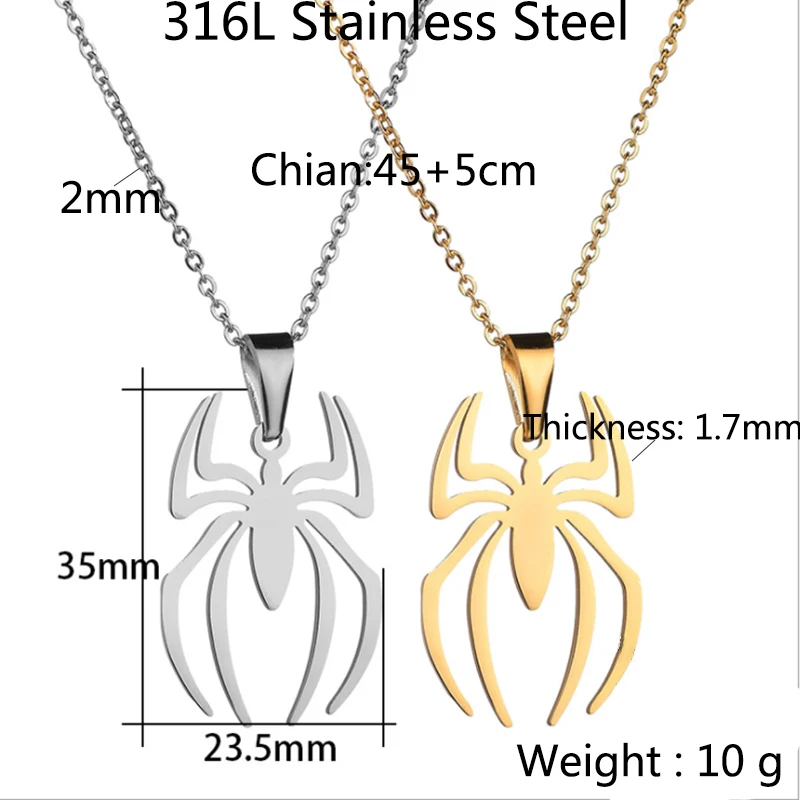 Raexrage New Charm Fashion Spider Halloween Detachable Pendants Gold Color Necklace Stainless Steel For Women Men Jewelry Gift