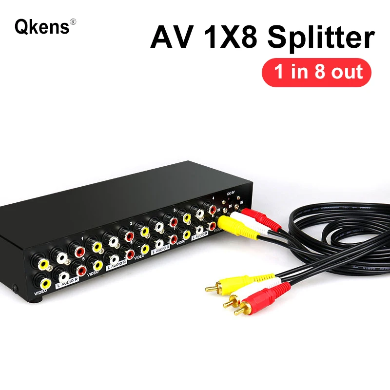 

AV 1x8 Splitter 1 in 8 Out 8 Port RCA Screen Splitter Audio Video Splitter for Wii PS2 PS4 Xbox STB DVD To Speaker Amplifier TV