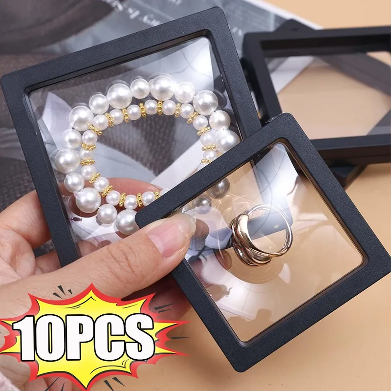 1/10 Stück Schmuck-PE-Folienbox Wiederverwendbare Transparente 3D-Schwebebox für Ausstellungsstücke Tragbarer Organizer für Ringe und Halsketten für Zuhause und Reisen