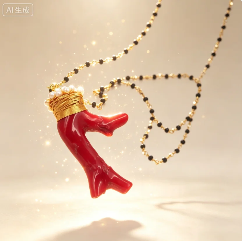 WT-JN236 Wholesale Natural Irregular Red Coral Pearl Necklace Pendant Acceassories Men and Women Can Wear