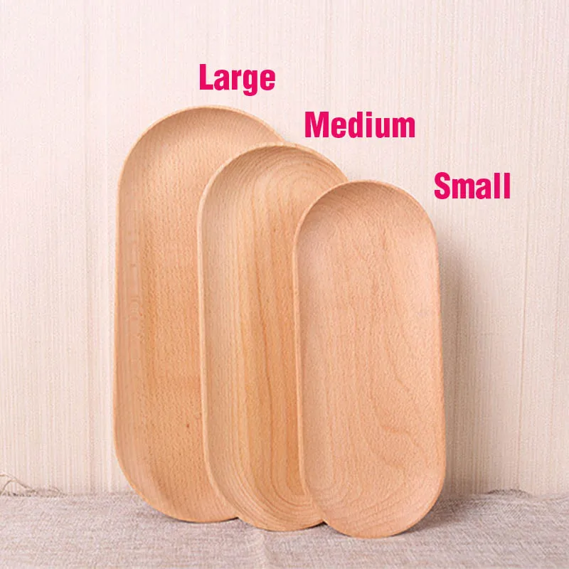 Natural Wood Tray  Beech Wood Oval Shape Solid Wood Serving Tray Durable Flat Tray Food Coffee Tea Serving Holder