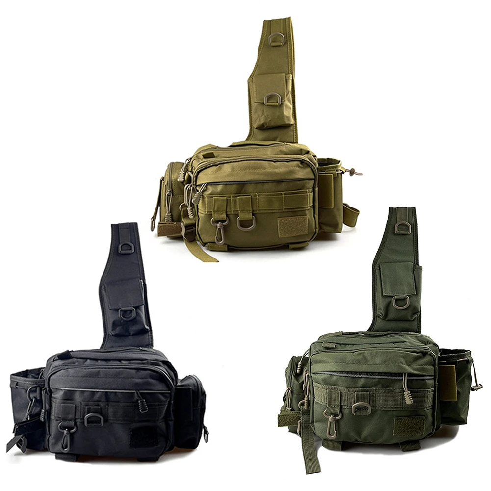 Fishing Tackle Bag Multi-Pocket Fishing Gear Bag Single Shoulder Fishing Storage Bag with Rod Holder for Fishing Hiking Hunting