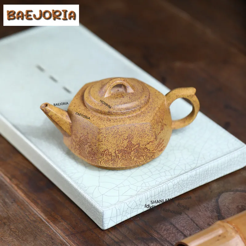 280ml High-end Yixing Purple Clay Teapots Handmade Hexagonal Pot Raw Ore The Keel Gold Sand Kettle Chinese Zisha Tea Set Craft