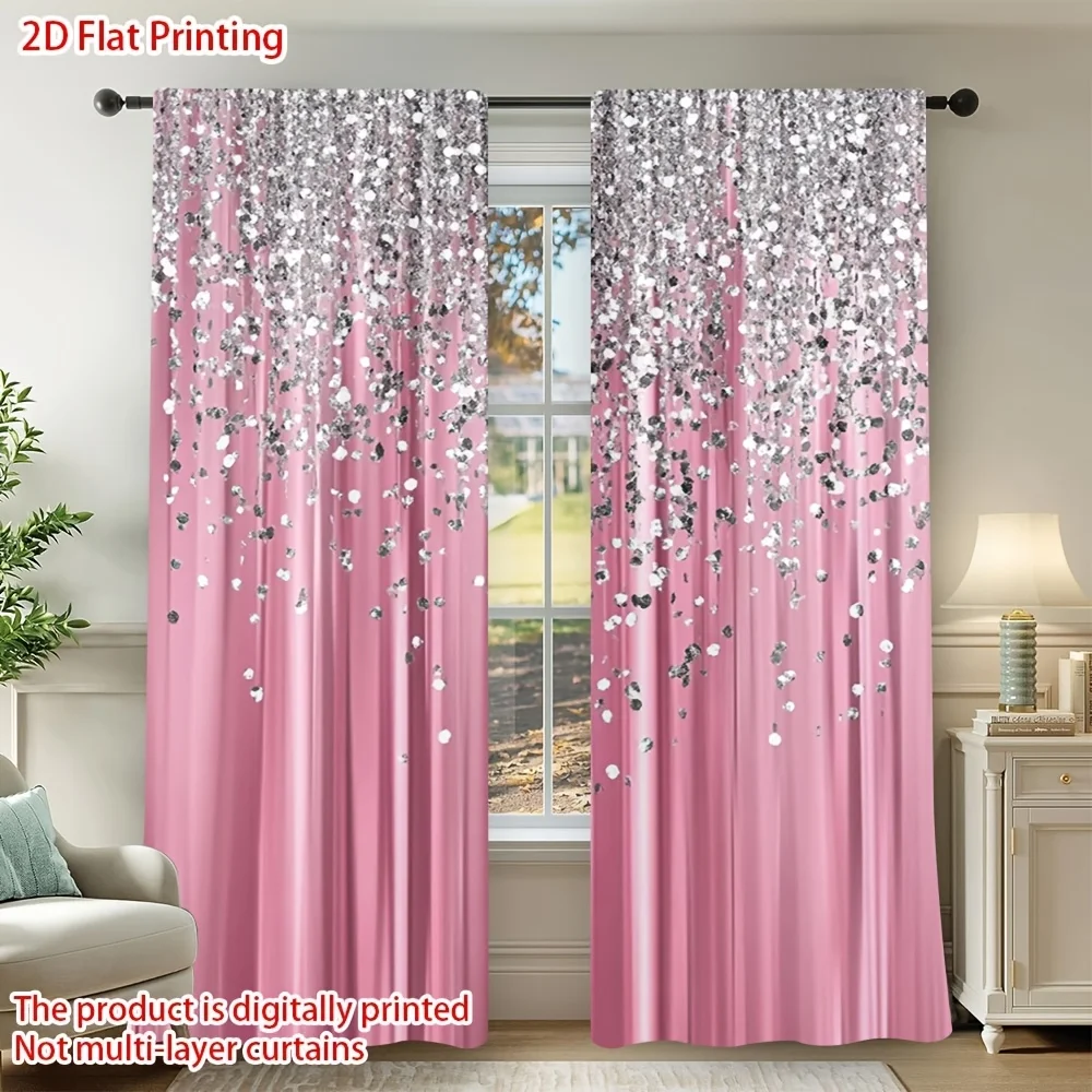 Elegant Pink Curtain Panels with Silver Crystal Waterfall Print for Living Room Home Decor Window Treatment