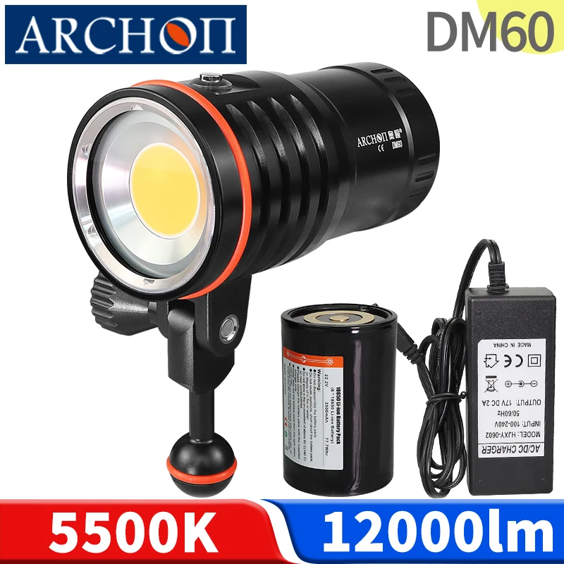 

DM60 Scuba diving video light 12000 lumens Professional diving photography fill light Underwater 100m Dive flashlight Dive torch