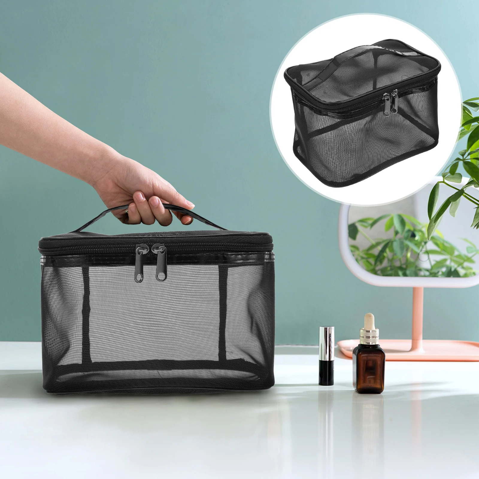 

1Pcs Portable Makeup Bag Large Capacity Travel Organizer Zippered Toiletry Storage Pouch Daily Use Cosmetics Case