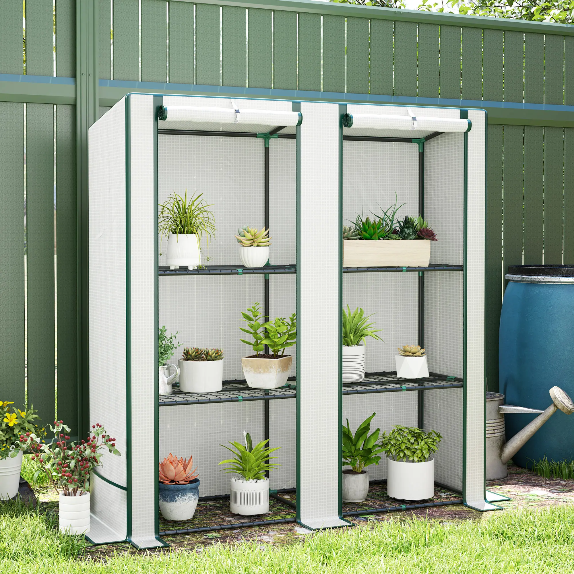 Outsunny Serre de jardin avec étagères métalliques à 3 niveaux serre de balcon couverture PE toit incliné 144 x 48 x 152 cm